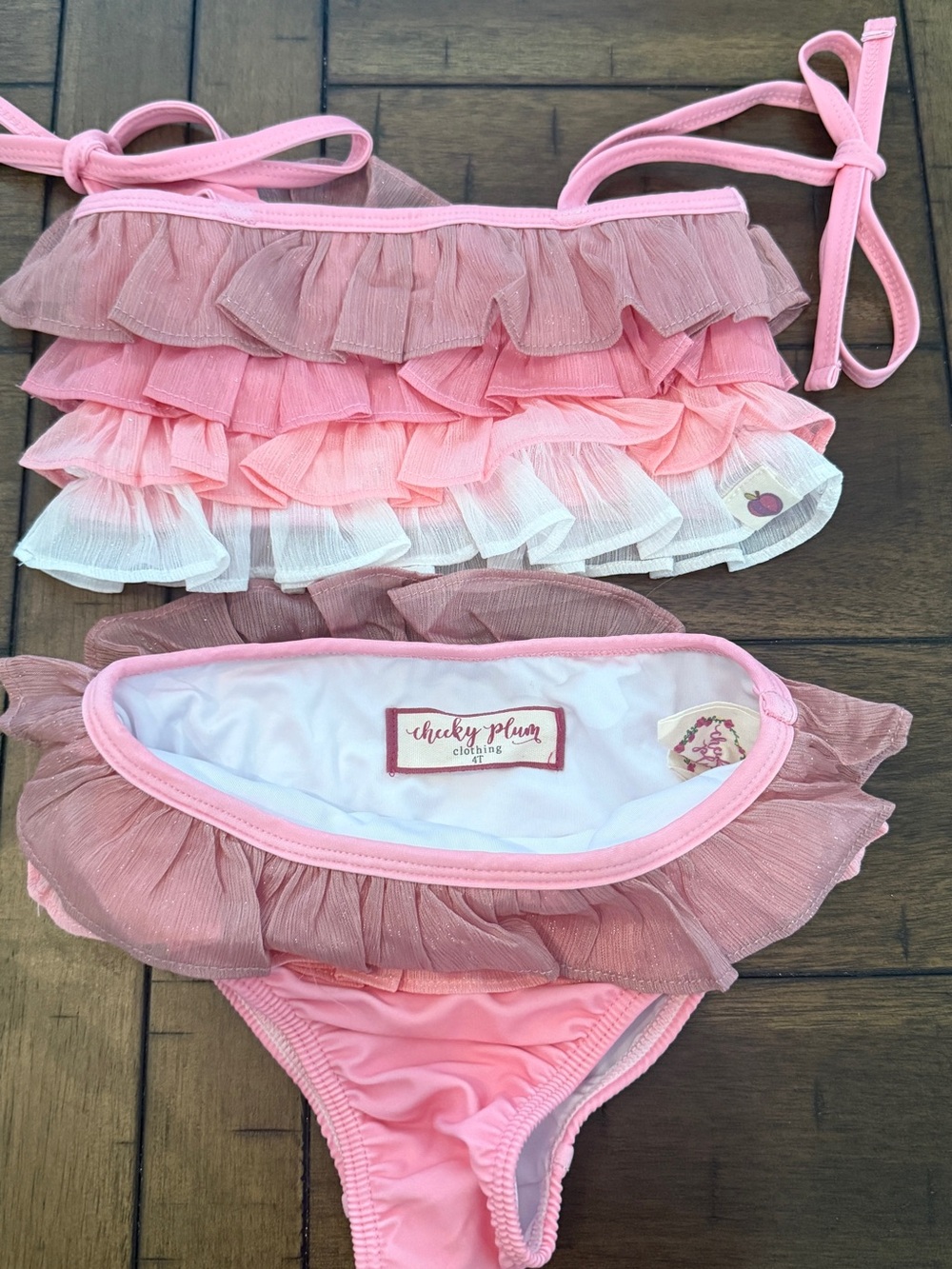 New cheeky plum Pink Ombre Ruffle Bikini Set